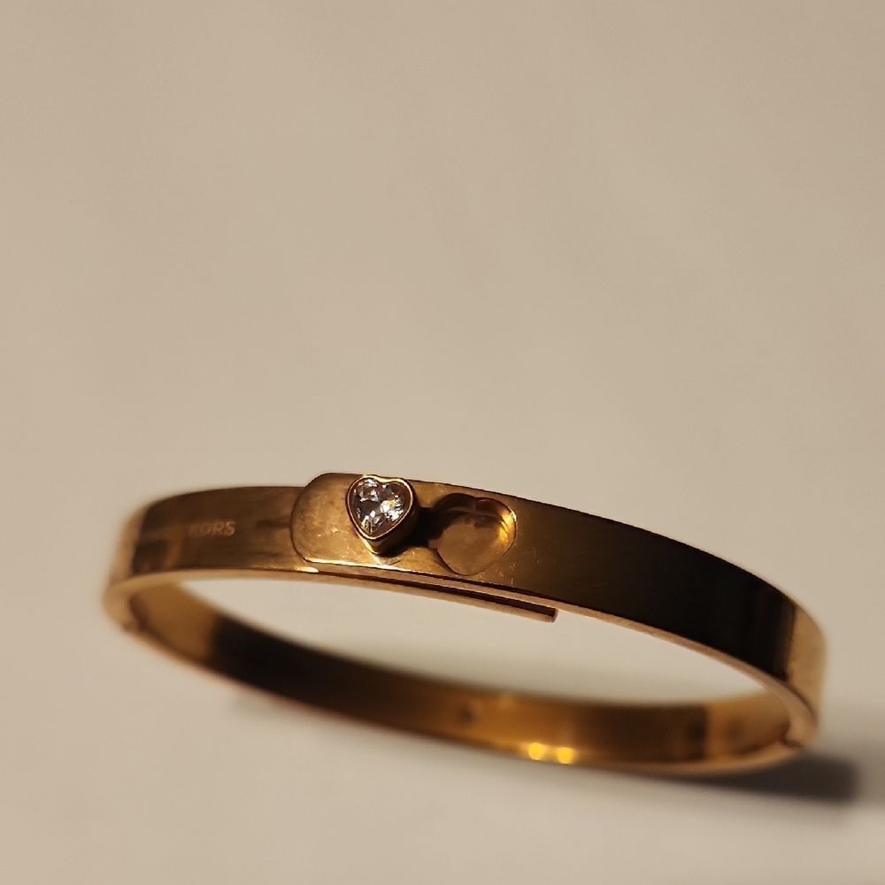 Michael Kors Rose Gold Heart Rhinestone Bangle Bracelet